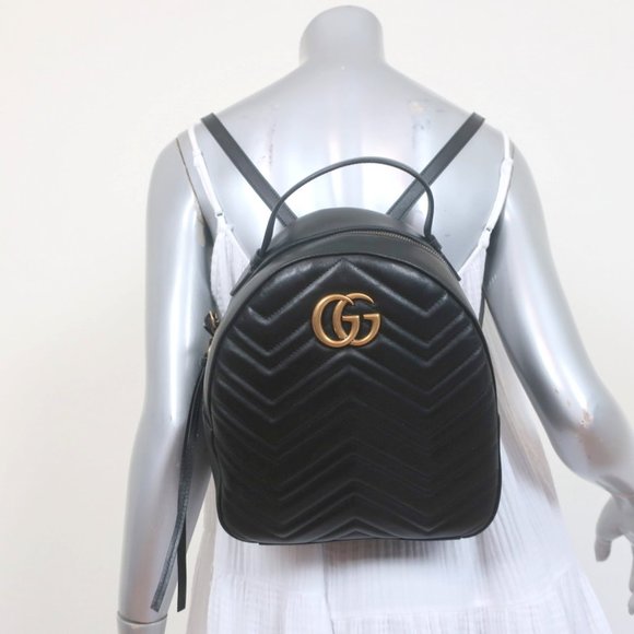 GUCCI GG MARMONT BACKPACK BLACK MATELASSE QUILTED LEATHER
